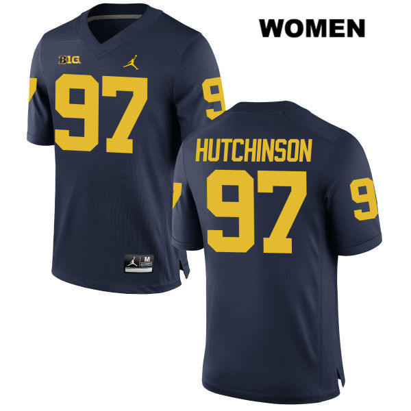 Women's NCAA Michigan Wolverines Aidan Hutchinson #97 Navy Jordan Brand Authentic Stitched Football College Jersey SP25G35FO